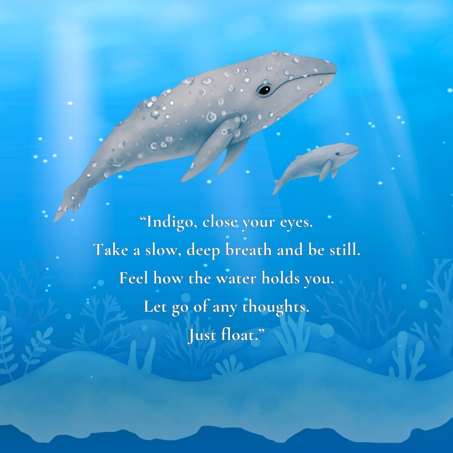 Indigo and his mother swimming together in the deep blue ocean